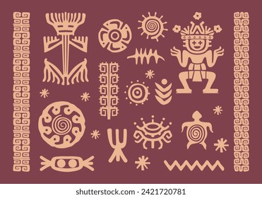 Ethnic maya pattern background illustration vector collection, fabric textile culture factory template design, print art african art editable.