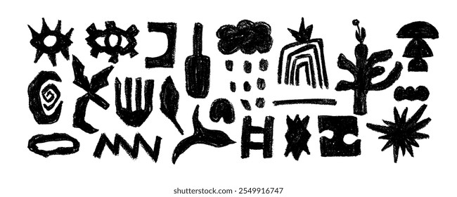 Coleção de vetores de ilustração de plano de fundo de padrão maya étnico. Coleção de Doodles Boho desenhados à mão. Elementos decorativos de design gráfico asteca definidos. Ilustração vetorial