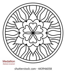 Ethnic medallion. Vintage decorative elements. Mandala on white background. Round hand-drawing. Oriental style, India, Arab, Islam, ottoman motifs. Coloring book for adults. 