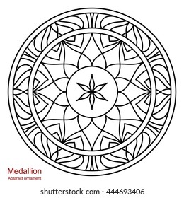 Ethnic medallion. Vintage decorative elements. Mandala on white background. Round hand-drawing. Oriental style, India, Arab, Islam, ottoman motifs. Coloring book for adults. 