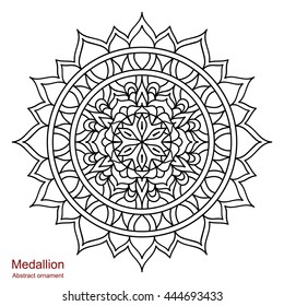 Ethnic medallion. Vintage decorative elements. Mandala on white background. Round hand-drawing. Oriental style, India, Arab, Islam, ottoman motifs. Coloring book for adults