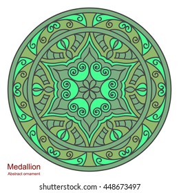 Ethnic medallion. Vintage decorative elements. Mandala on white background. Round hand-drawing. Oriental style, India, Arab, Islam, ottoman motifs.