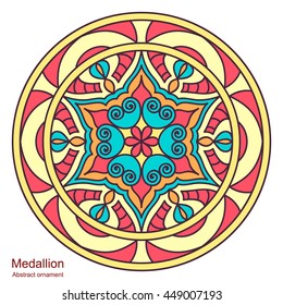Ethnic medallion. Vintage decorative elements. Mandala on white background. Round hand-drawing. Oriental style, India, Arab, Islam, ottoman motifs.