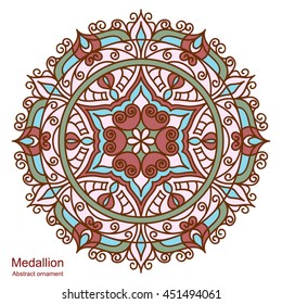 Ethnic medallion. Vintage decorative elements. Mandala on white background. Round hand-drawing. Oriental style, India, Arab, Islam, ottoman motifs.