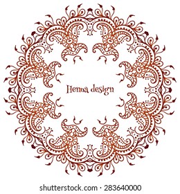 Ethnic mehndi Circular floral ornament Mehndi Henna Tattoo Mandala, Yantra brown. Vintage vector banner frame card text, invitations wedding, birthday celebration, white background, style, ethnic