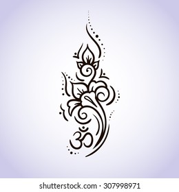 Ethnic mehndi Lotus flower pattern line on isolated background. Logo for Yoga Studio, Spa, India style, om. Vector illustration