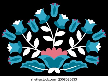 Ethnic Mexican embroidery of flowers on a black background