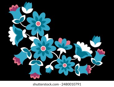 Ethnic mexican flower embroidery on black background