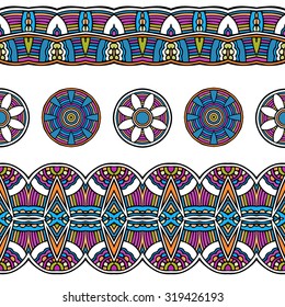 Ethnic mexican peru tribal border seamless pattern, vector illustration, acid colors