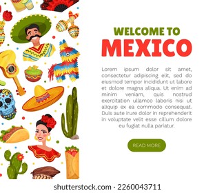 Ethnic Mexican Symbols Banner Design with Traditional Objects Vector Template