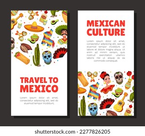 Ethnic Mexican Symbols Banner Design with Traditional Objects Vector Template