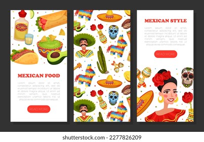 Ethnic Mexican Symbols Banner Design with Traditional Objects Vector Template