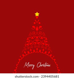 Ethnic Minimal Christmas Tree Greeting Social Media Post Hand Drawn Vector Art