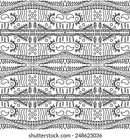 Ethnic monochrome seamless pattern. Hand-drawn background template