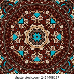 Ethnic mosaic pattern abstract tiles vintage tribal seamless vector ornamental. Mandala art african design
