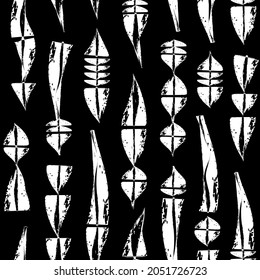 Ethnic motif hand drawn print. Paint brush indigenous style seamless pattern. Freehand grunge design tribal background. Trendy handdrawn folk geometric ornament. Artistic abstract wallpaper