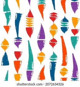 Ethnic motif hand drawn print. Paint brush indigenous style seamless pattern. Freehand grunge design tribal background. Trendy handdrawn folk geometric ornament. Artistic abstract wallpaper
