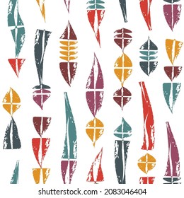 Ethnic motif hand drawn print. Paint brush indigenous style seamless pattern. Freehand grunge design tribal background. Trendy handdrawn folk geometric ornament. Artistic abstract wallpaper