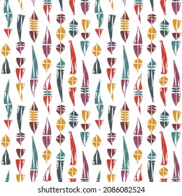 Ethnic motif hand drawn print. Paint brush indigenous style seamless pattern. Freehand grunge design tribal background. Trendy handdrawn folk geometric ornament. Artistic abstract wallpaper