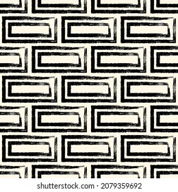 Ethnic motif handdrawn print. Paint brush strokes geometric seamless pattern. Freehand indigenous style background. Folk, tribal ornament. Artistic hand drawn geo design. Abstract vector wallpaper