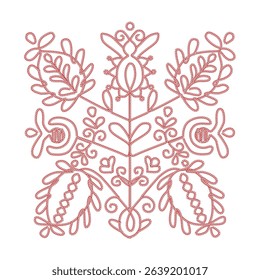 ethnic motif illustration vector floral flower leaf embroidery cordone kordon bug line art monoline two color 