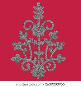 ethnic motif illustration vector floral flower leaf embroidery cordone kordon bug line art monoline two color shoulder motif open work hand work fashion design  woman abstract vector mesh