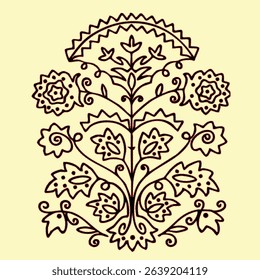 ethnic motif illustration vector floral flower leaf embroidery cordone kordon bug line art monoline two color shoulder motif open work hand work fashion design  woman abstract vector mesh