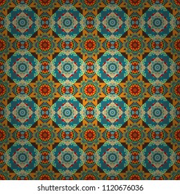 Ethnic motif. Seamless pattern in gray, blue and white colors. Vintage mosaics.