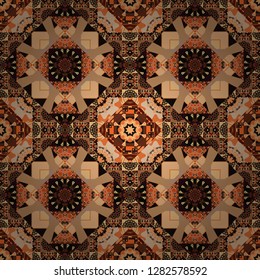 Ethnic motif. Seamless pattern in orange, brown and beige colors. Vintage mosaics. Vector illustration.