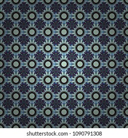 Ethnic motif. Seamless pattern in pink, blue and orange colors. Vintage mosaics.