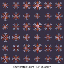 Ethnic motifs graphic design elements, embroidery style pattern. Native american motif with tribal mayan symbols, ethnic navajo pattern, folk art.
