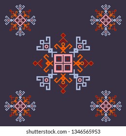 Ethnic motifs graphic design elements, embroidery style pattern. Native american motif with tribal mayan symbols, ethnic navajo pattern, folk art.