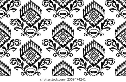 Ethnic motifs pattern for background, carpet, wallpaper, clothing, wrapping, batik, fabric, embroidery style vector illustration.Monochromatic Colors.