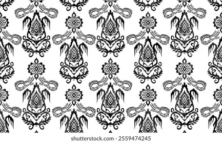 Ethnic motifs pattern for background, carpet, wallpaper, clothing, wrapping, batik, fabric, embroidery style vector illustration.Monochromatic Colors.