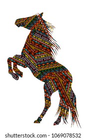 Ethnic motifs patterned  bucking horse on white background