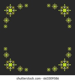 Ethnic motifs text frame graphic design elements, embroidery style card borders. Native american pattern with mayan symbols, navajo folk art. Traditional vector ornament.