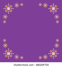 Ethnic motifs text frame graphic design elements, embroidery style card borders. Native american motif with mayan symbols, navajo pattern, folk art. Traditional frame vector ornament.