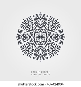 Patrón místico étnico con triángulo y círculos. Ornamento del círculo étnico Mandala.