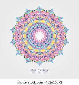 Ethnic mystical pattern with triangle and circles. Mandala Ethnic circle ornament.