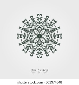 Ethnic mystical pattern with triangle and circles. Mandala Ethnic circle ornament. Sacred geometry icons of sun.