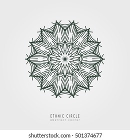 Ethnic mystical pattern with triangle and circles. Mandala Ethnic circle ornament. Sacred geometry icons of sun.