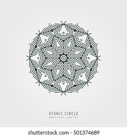 Ethnic mystical pattern with triangle and circles. Mandala Ethnic circle ornament. Sacred geometry icons of sun.