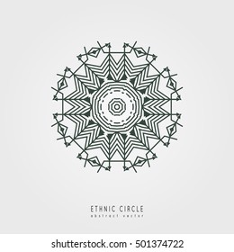 Ethnic mystical pattern with triangle and circles. Mandala Ethnic circle ornament. Sacred geometry icons of sun.