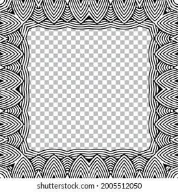 Ethnic national pattern in the style of oriental handmade. Geometric isolated black white frame for text. Template for creativity, coloring.
