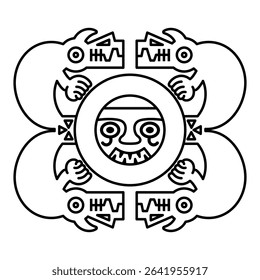 Ethnic Native American design from ancient Peru. Pashash Recuay culture. Black and white linear silhouette.