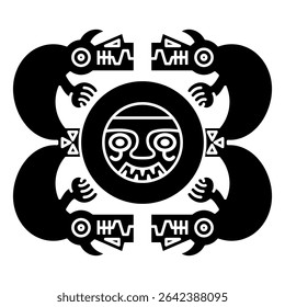 Ethnic Native American design from ancient Peru. Pashash Recuay culture. Black and white silhouette.