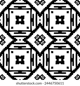 ethnic native design seamless pattern, traditional ornament, handdrawn vector illustration, black and white background
