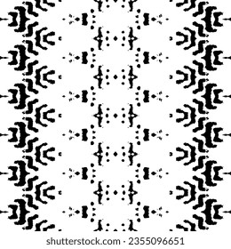 Ethnic Native Ink Pattern. Black Colour Ink Doodle Pattern. Simple Tribal Ikat Batik. Doodle Ink Batik. Black Color Bohemian Pattern. Native Dark Scribble Vector. Seamless Dark Scribble Design
