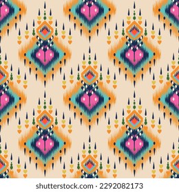 Ethnic native pattern ikat seamless. Tribal African Indian traditional embroidery vector background. Aztec fabric carpet batik ornament chevron textile decoration wallpaper