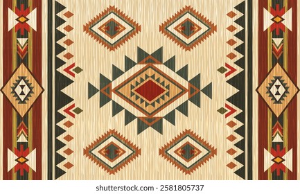 Ethnic Navajo seamless pattern. Modern color ethnic southwest pattern use for carpet, rug, tapestry, upholstery, home decoration elements. Ethnic boho southwest border stripes fabric design.